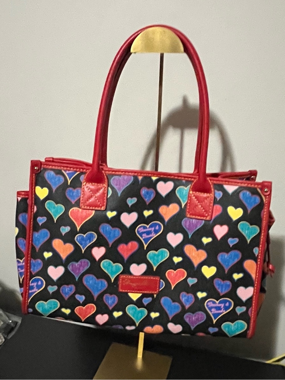 Dooney and Bourke Red-Trim Heart Print Open Tote Bag